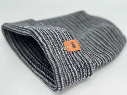 H-Stitch Contrast Cuffed Beanie – Gray/Denim | Made in USA | viral Ski & Snowboard Beanie - HAAKWEAR USA Beanie Patented H Stitch Contrast Cuffed Beanie, Gray and Denim Blue Haakwear