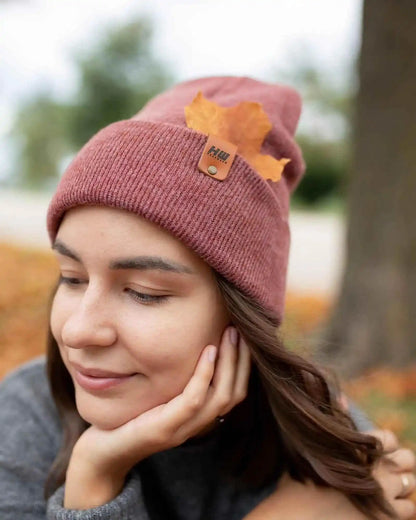 HAAKWEAR Knit Beanie - Cuffed Classic Hat in Rusty Burgundy, Made in USA - HAAKWEAR USA Beanie Classic Cuffed Beanie, Rusty Burgundy Haakwear