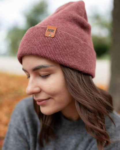 HAAKWEAR Knit Beanie - Cuffed Classic Hat in Rusty Burgundy, Made in USA - HAAKWEAR USA Beanie Classic Cuffed Beanie, Rusty Burgundy Haakwear