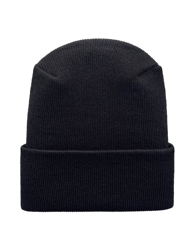 Black beanie hat on a white background