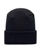 Black beanie hat on a white background