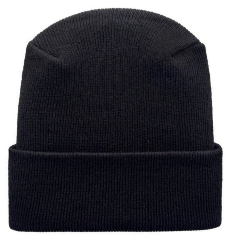 Black knit cuffed beanie with folded brim