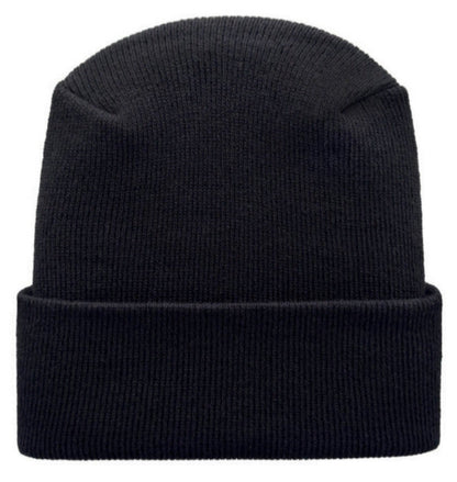 Black knit cuffed beanie with folded brim