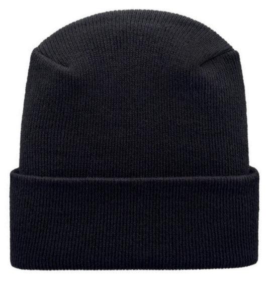 Black knit cuffed beanie with folded brim
