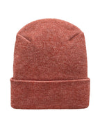 Red burgundy knit beanie on a white background