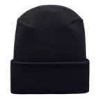 Black beanie hat on a white background