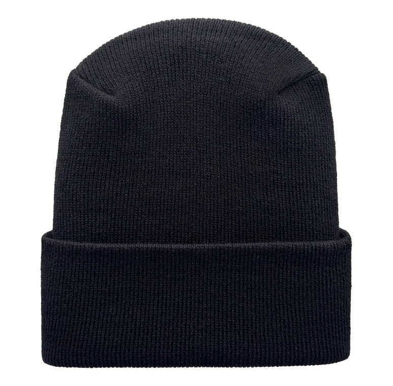 Black beanie hat on a white background
