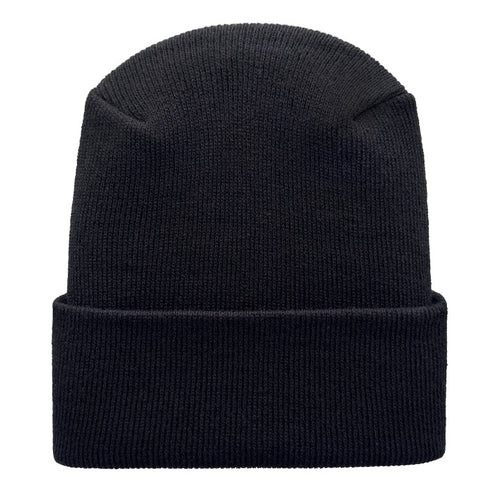Black beanie hat on a white background