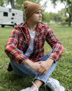 CS104 HAAKWEAR Traditional Silent Cuffed Beanie, Camel Brown.