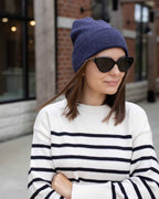 CS106 HAAKWEAR Traditional Silent Cuffed Beanie, Denim Blue.