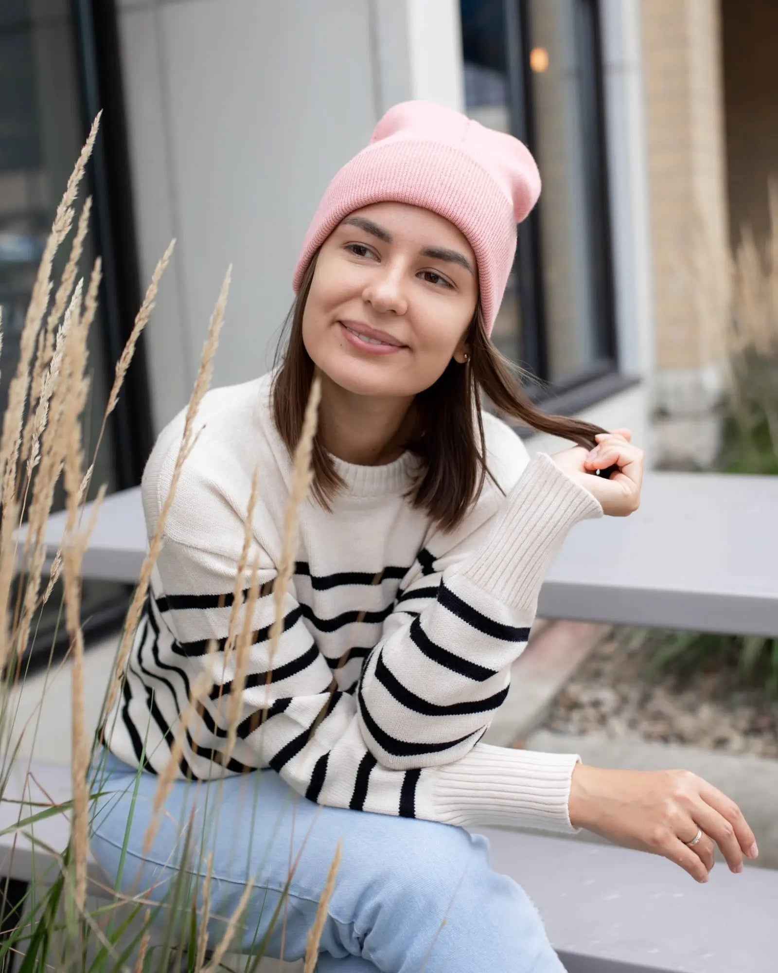 CS111 HAAKWEAR Traditional Silent Cuffed Beanie, Pearl Pink.