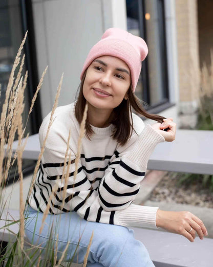 CS111 HAAKWEAR Traditional Silent Cuffed Beanie, Pearl Pink - HAAKWEAR USA