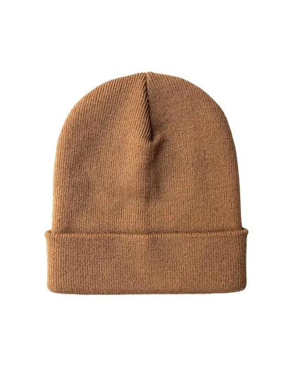 Camel brown knit beanie with folded cuff
