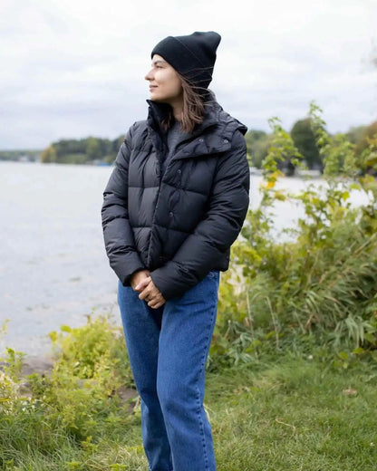 Midnight black cuffed knit beanie with folded brim