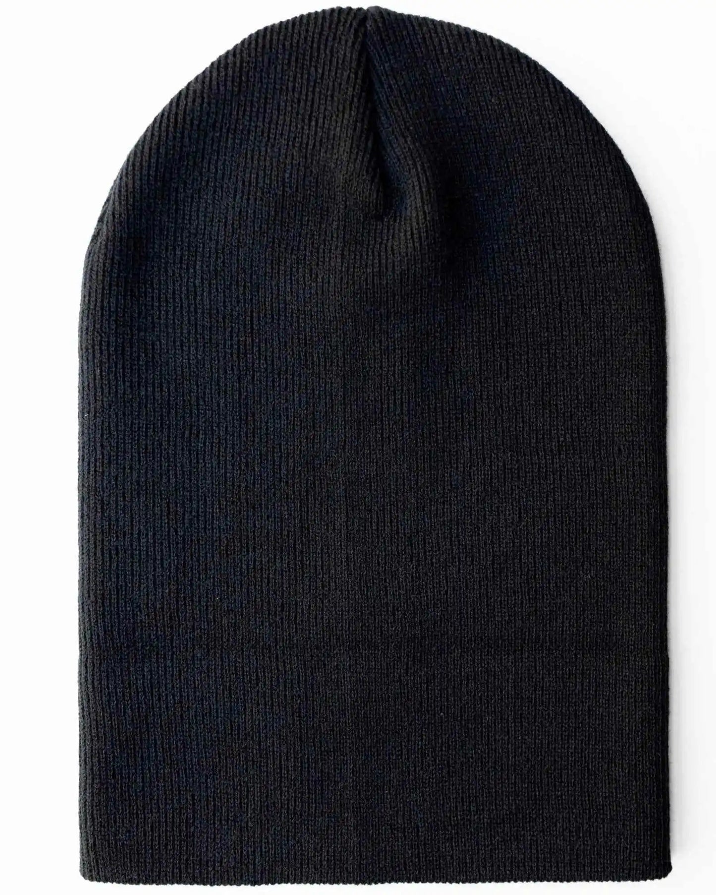 Midnight black cuffed knit beanie, front view