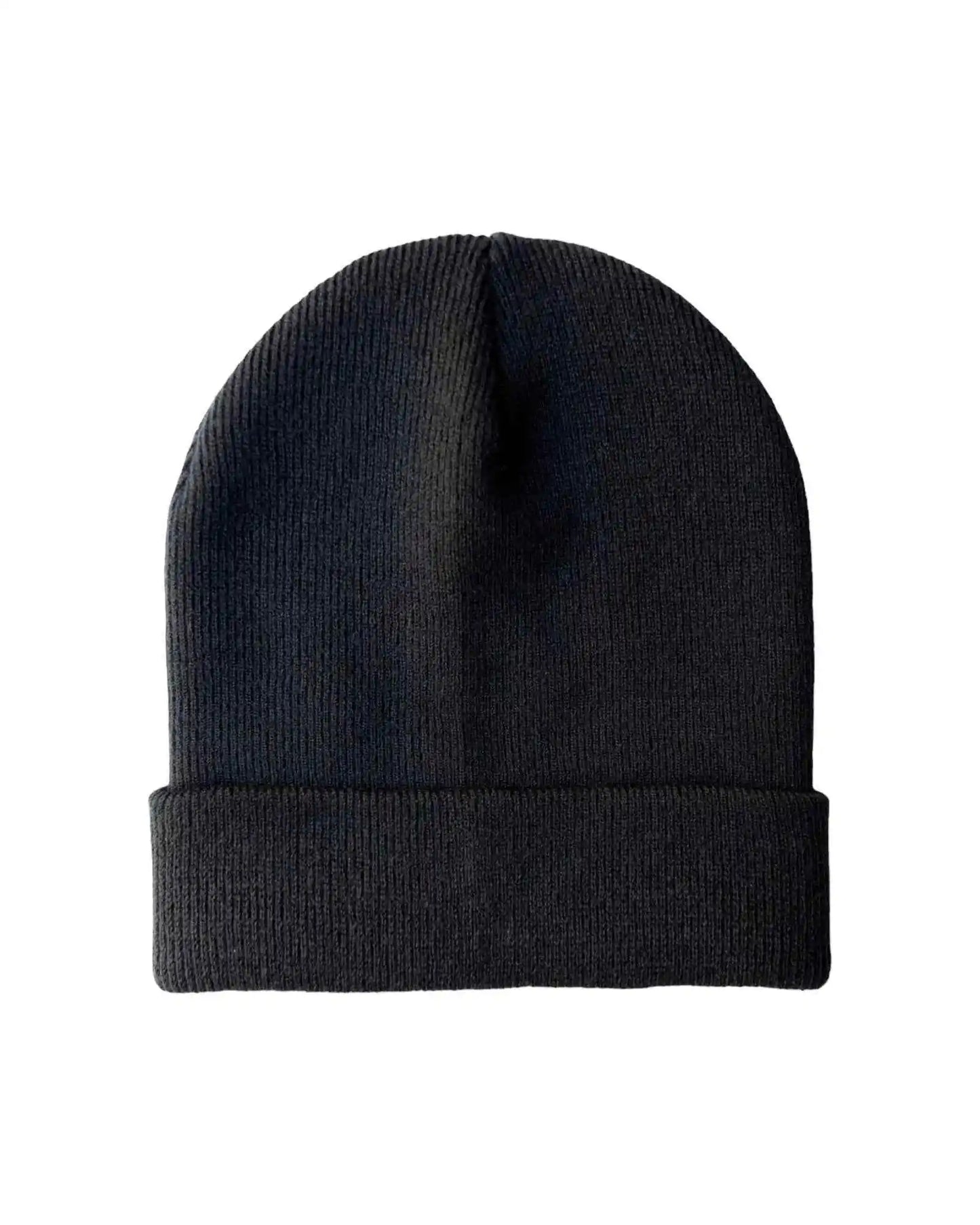 Midnight black cuffed knit beanie with folded brim
