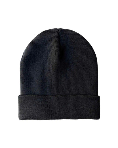 Midnight black cuffed knit beanie with folded brim