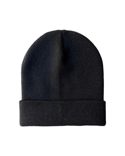 Midnight black cuffed knit beanie with folded brim