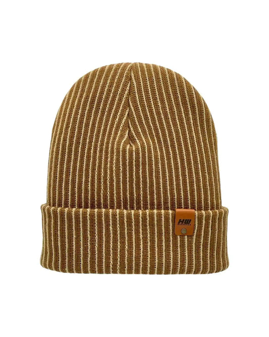 Cuffed Wide Ribbed Striped Beanie, Contrast, Beige and Brown, Classic Beanie Beanie Haakwear
