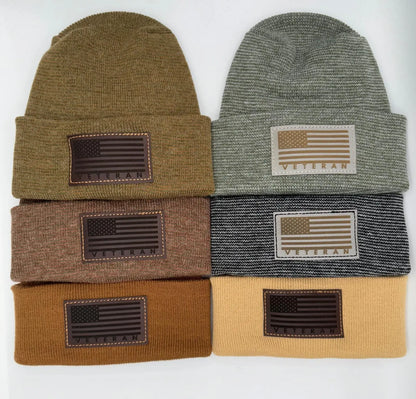 Designed & Made in USA | Veteran Beanie with USA Flag - Patriotic Theta Stitch Cuffed Knit Hat for Men & Women | Limited Edition HAAKWEAR