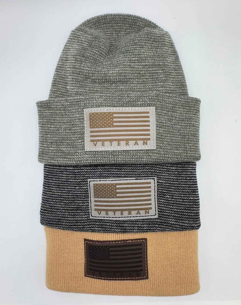 Designed & Made in USA | Veteran Beanie with USA Flag - Patriotic  H-Stitch™ Cuffed Knit Hat for Men & Women | Limited Edition.