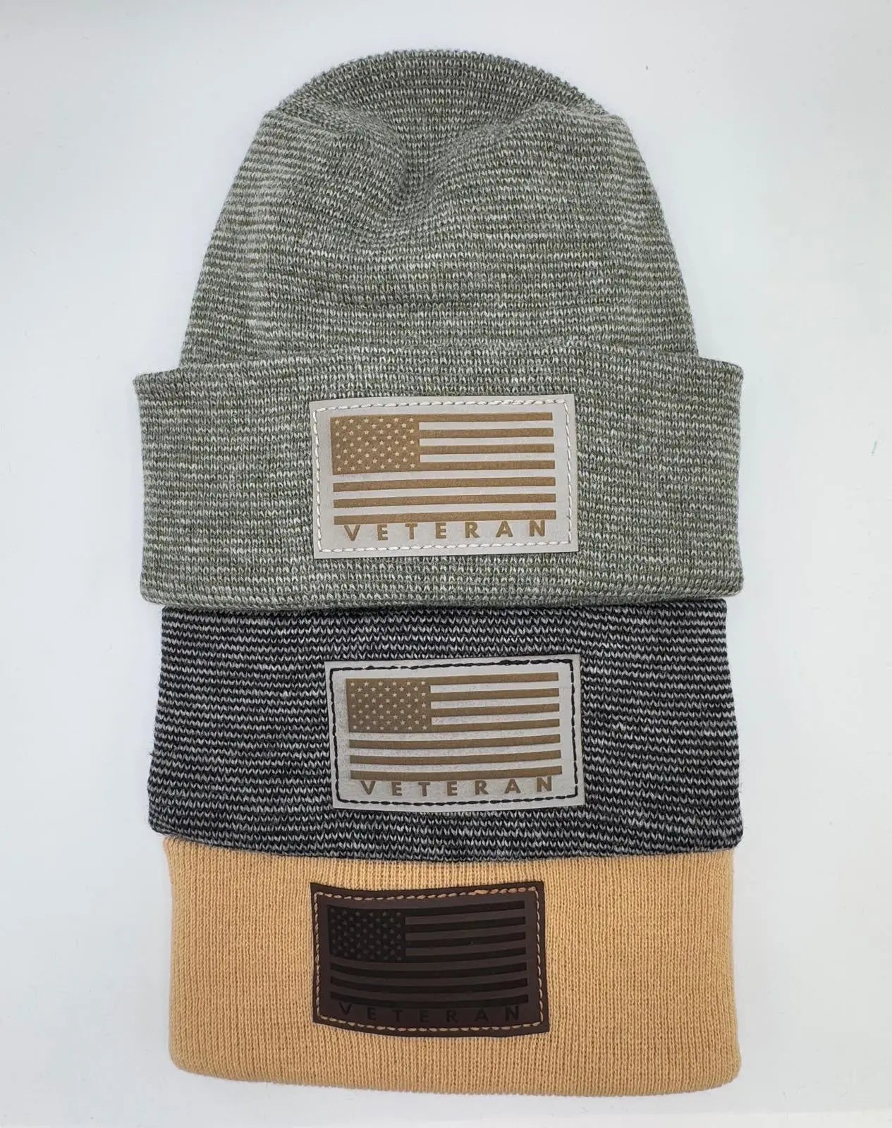 Designed & Made in USA | Veteran Beanie with USA Flag - Patriotic Theta Stitch Cuffed Knit Hat for Men & Women | Limited Edition HAAKWEAR