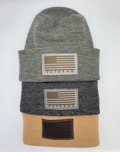 Designed & Made in USA | Veteran Beanie with USA Flag - Patriotic Theta Stitch Cuffed Knit Hat for Men & Women | Limited Edition HAAKWEAR
