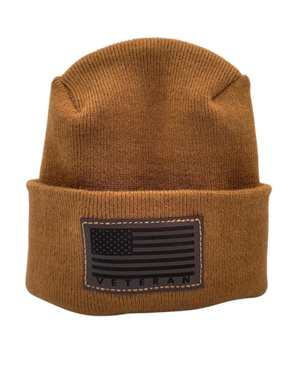 Designed & Made in USA | Veteran Beanie with USA Flag - Patriotic Theta Stitch Cuffed Knit Hat for Men & Women | Limited Edition HAAKWEAR