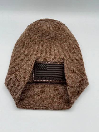 Designed & Made in USA | Veteran Beanie with USA Flag - Patriotic Theta Stitch Cuffed Knit Hat for Men & Women | Limited Edition HAAKWEAR