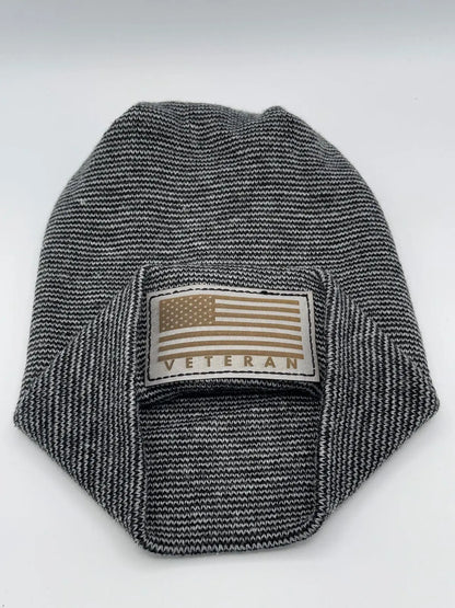 Designed & Made in USA | Veteran Beanie with USA Flag - Patriotic Theta Stitch Cuffed Knit Hat for Men & Women | Limited Edition HAAKWEAR