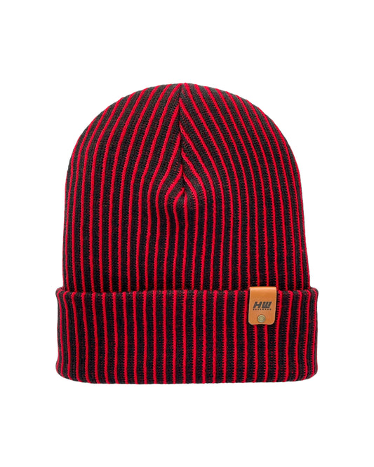 HAAKWEAR Cuffed Wide Ribbed Striped Beanie, Limited Edition, Red/Black, Made in USA