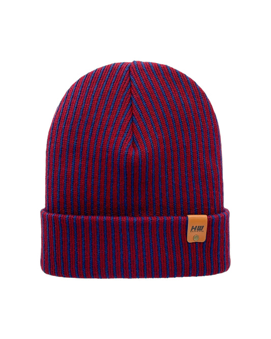 HAAKWEAR Cuffed Wide Ribbed Striped Beanie, Limited Edition, Blue/Maroon, Made in USA