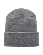 Gray knit beanie on a white background