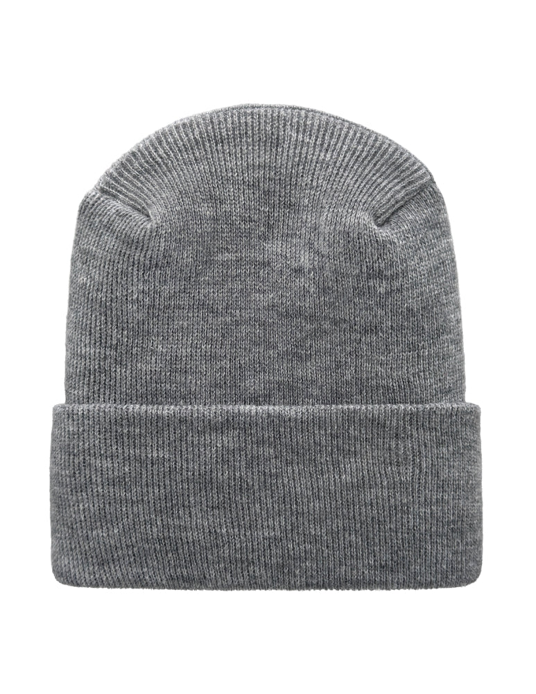 Gray knit beanie on a white background