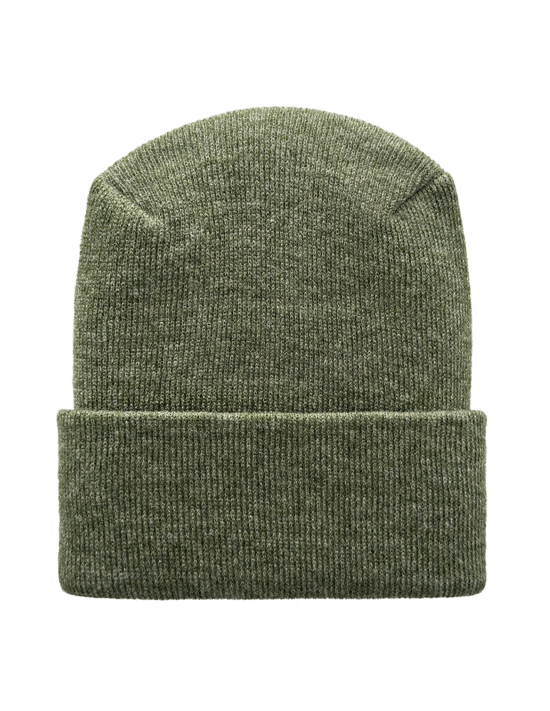 Green knit beanie winter hat on a white background