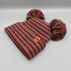 Double Pom Pom H Stitch Beanie, Multi Color Knit Winter Hat- Made in USA