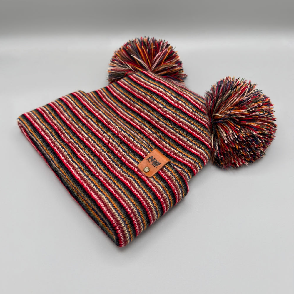 Haakwear Double Pom Pom, H Stitch Beanie, Multi Color Hat, Made in USA - HAAKWEAR USA - Made in USA Beanies