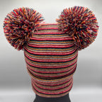 Double Pom Pom H Stitch Beanie, Multi Color Knit Winter Hat- Made in USA