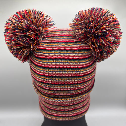 Double Pom Pom H Stitch Beanie, Multi Color Knit Winter Hat- Made in USA