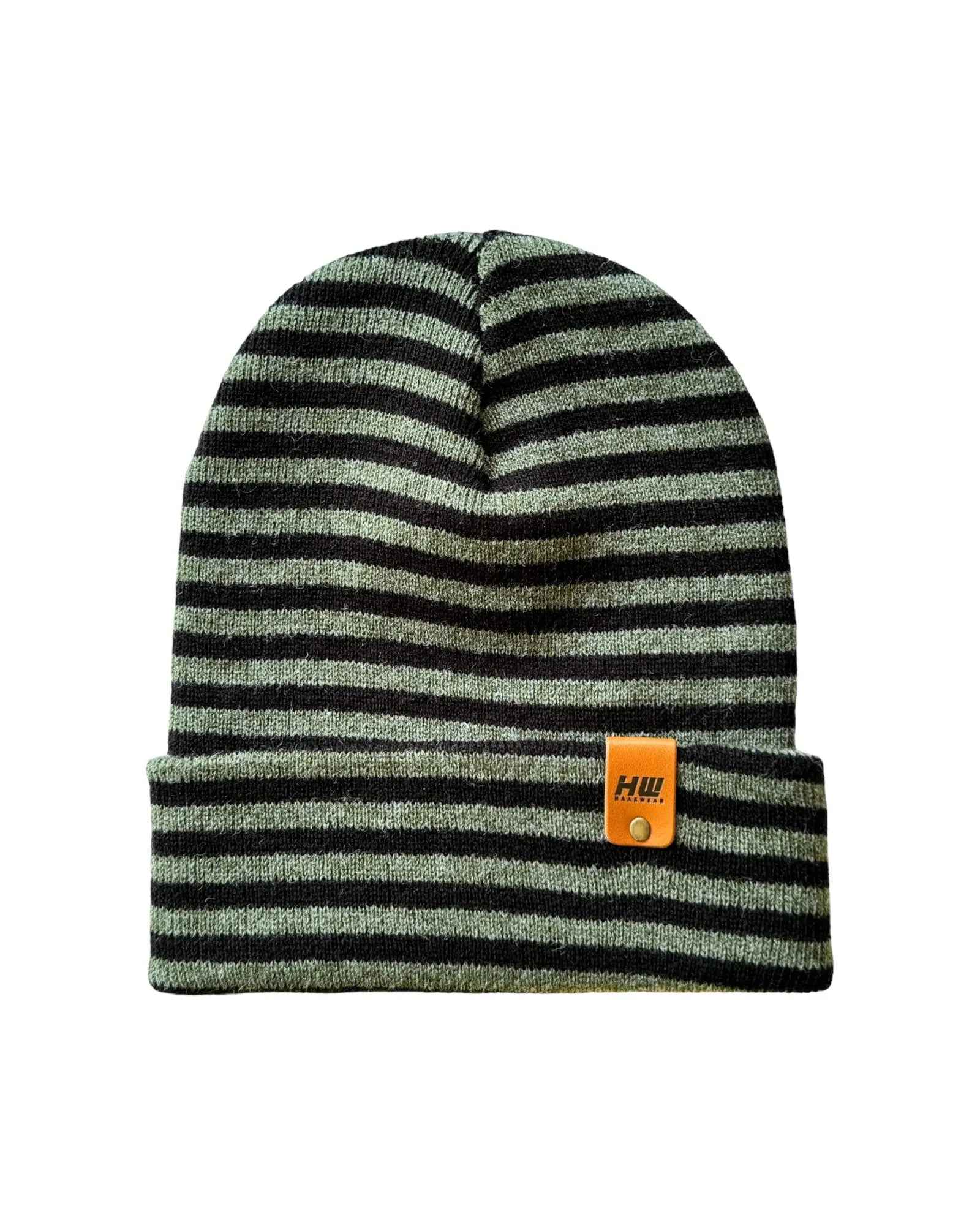 HAAKWEAR Classic RORO Cuffed Beanie / Hat - Black / Green, Made in USA.