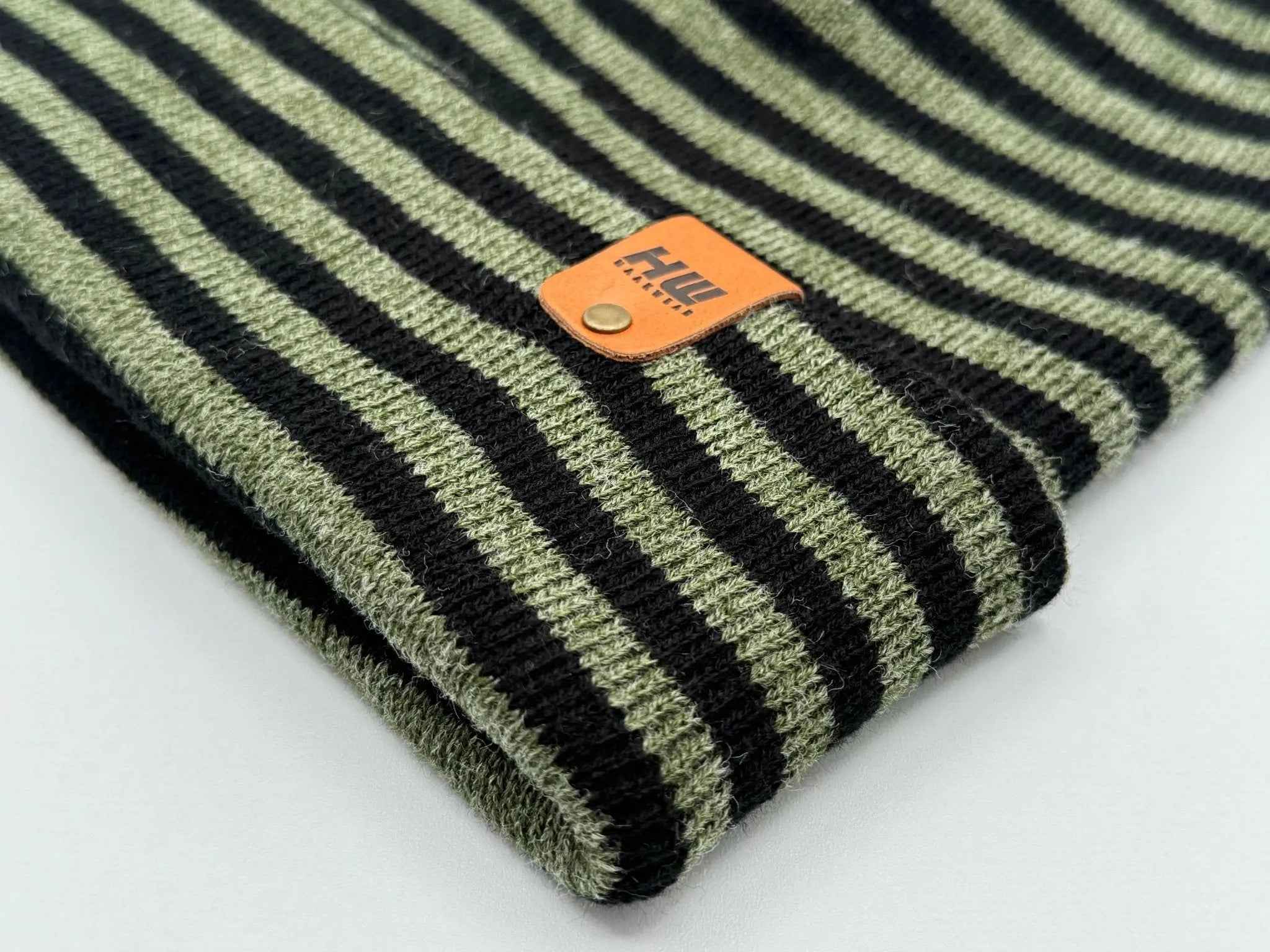 HAAKWEAR Classic RORO Cuffed Beanie / Hat - Black / Green, Made in USA.