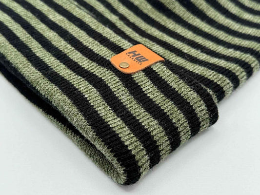 HAAKWEAR Classic RORO Cuffed Beanie / Hat - Black / Green, Made in USA - HAAKWEAR USA