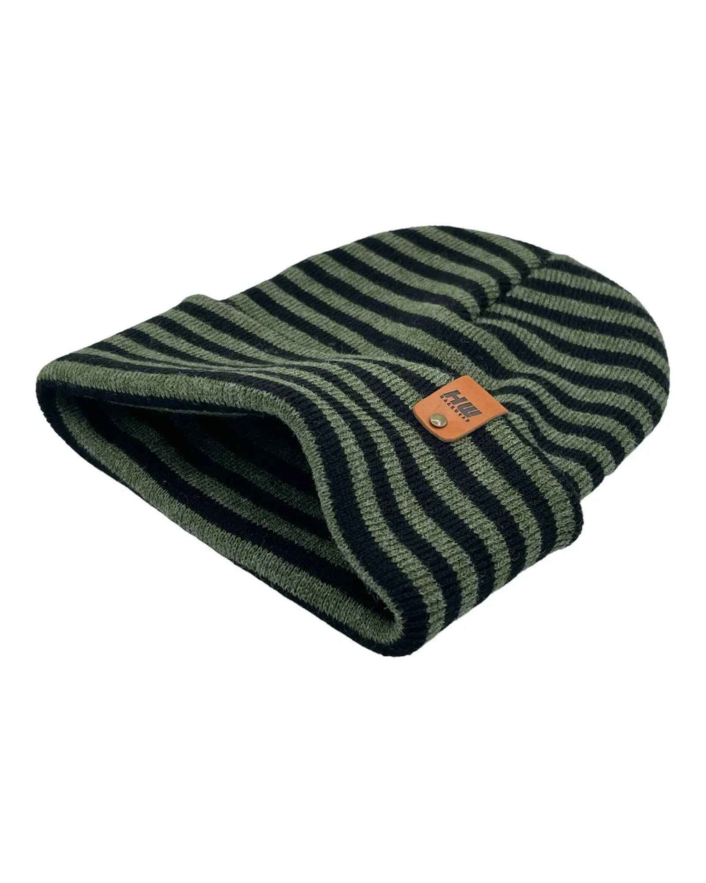 HAAKWEAR Classic RORO Cuffed Beanie / Hat - Black / Green, Made in USA.