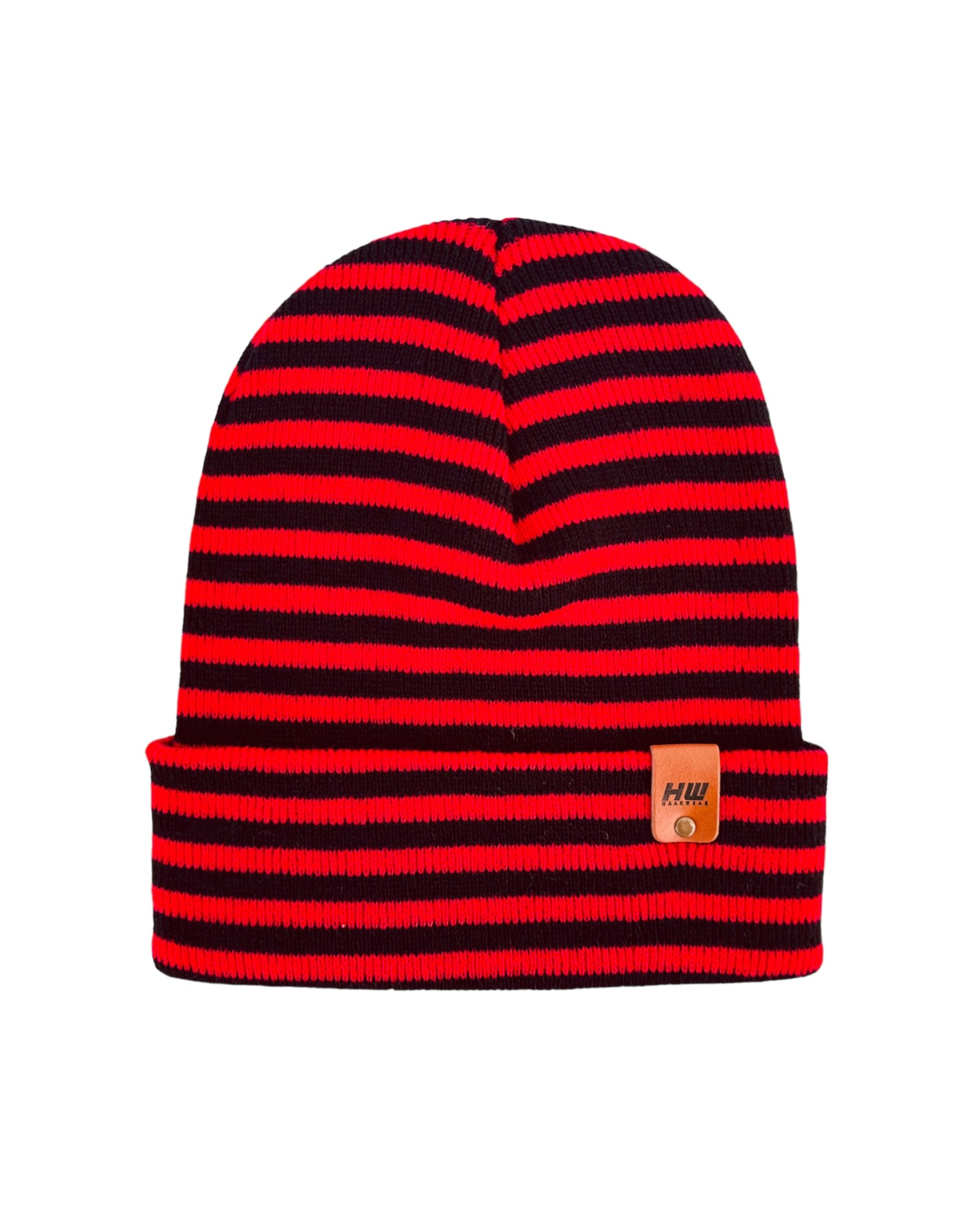 HAAKWEAR Classic RORO Cuffed Beanie / Hat - Black / Red, Made in USA.