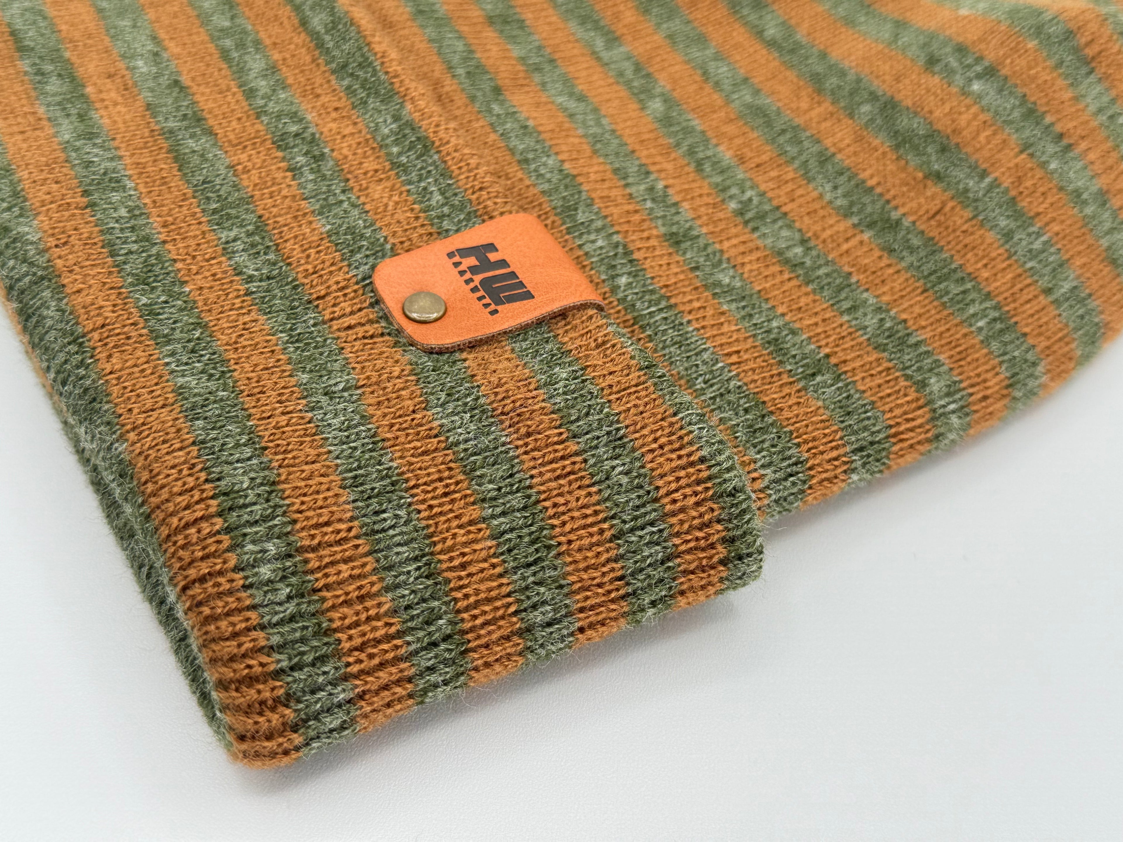 HAAKWEAR Classic RORO Cuffed Beanie / Hat - Brown / Green, Made in USA.