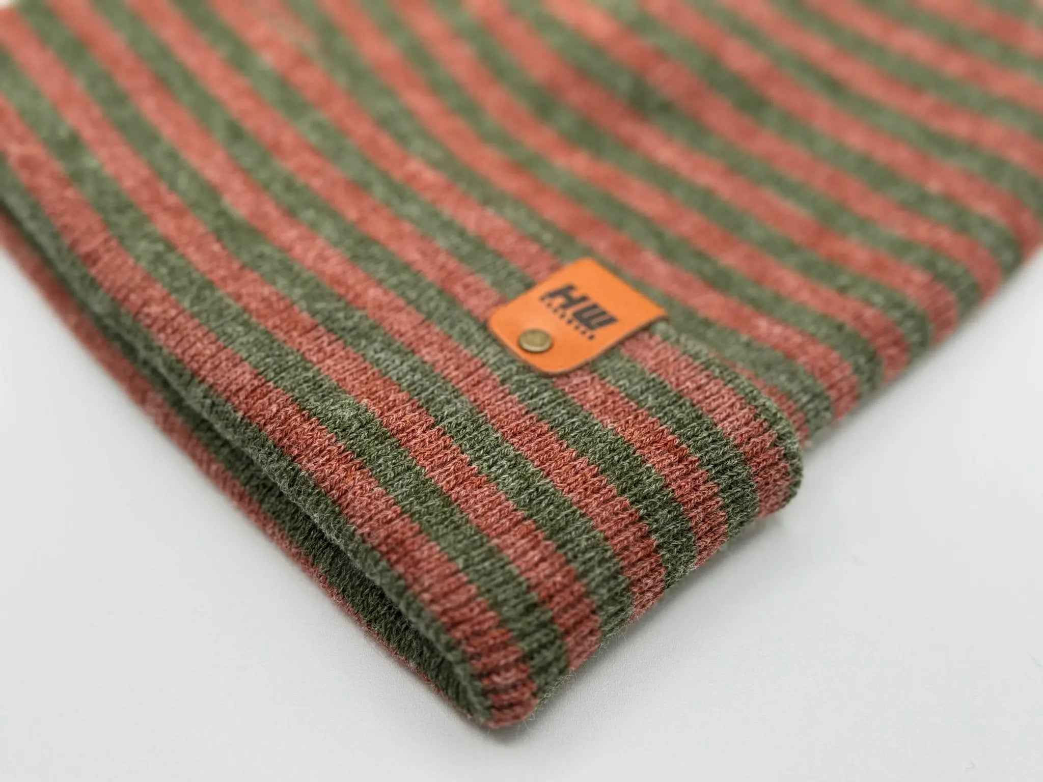 HAAKWEAR Classic RORO Cuffed Beanie / Hat - Burgundy / Green, Made in USA.