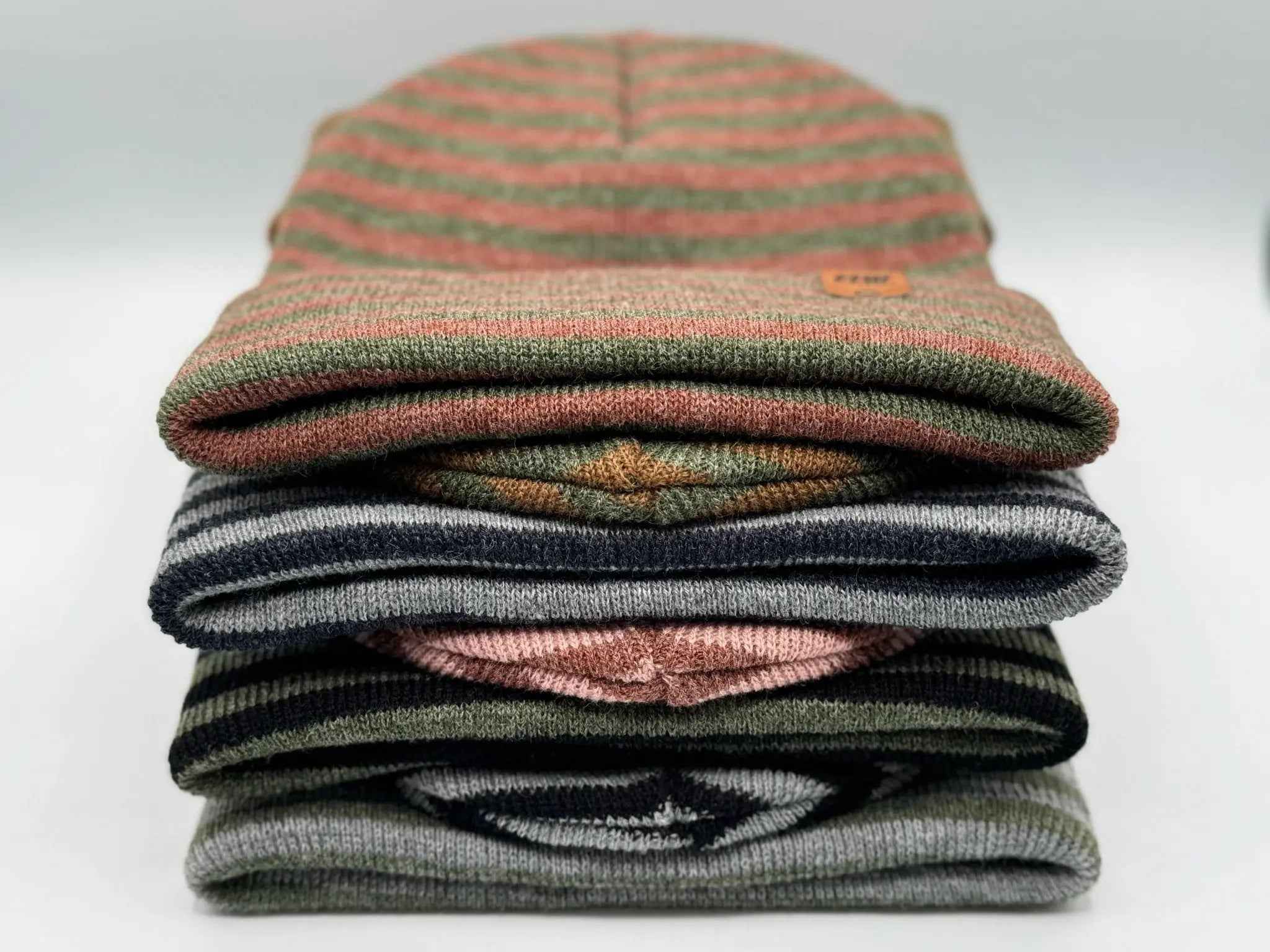 HAAKWEAR Classic RORO Cuffed Beanie / Hat - Burgundy / Green, Made in USA.
