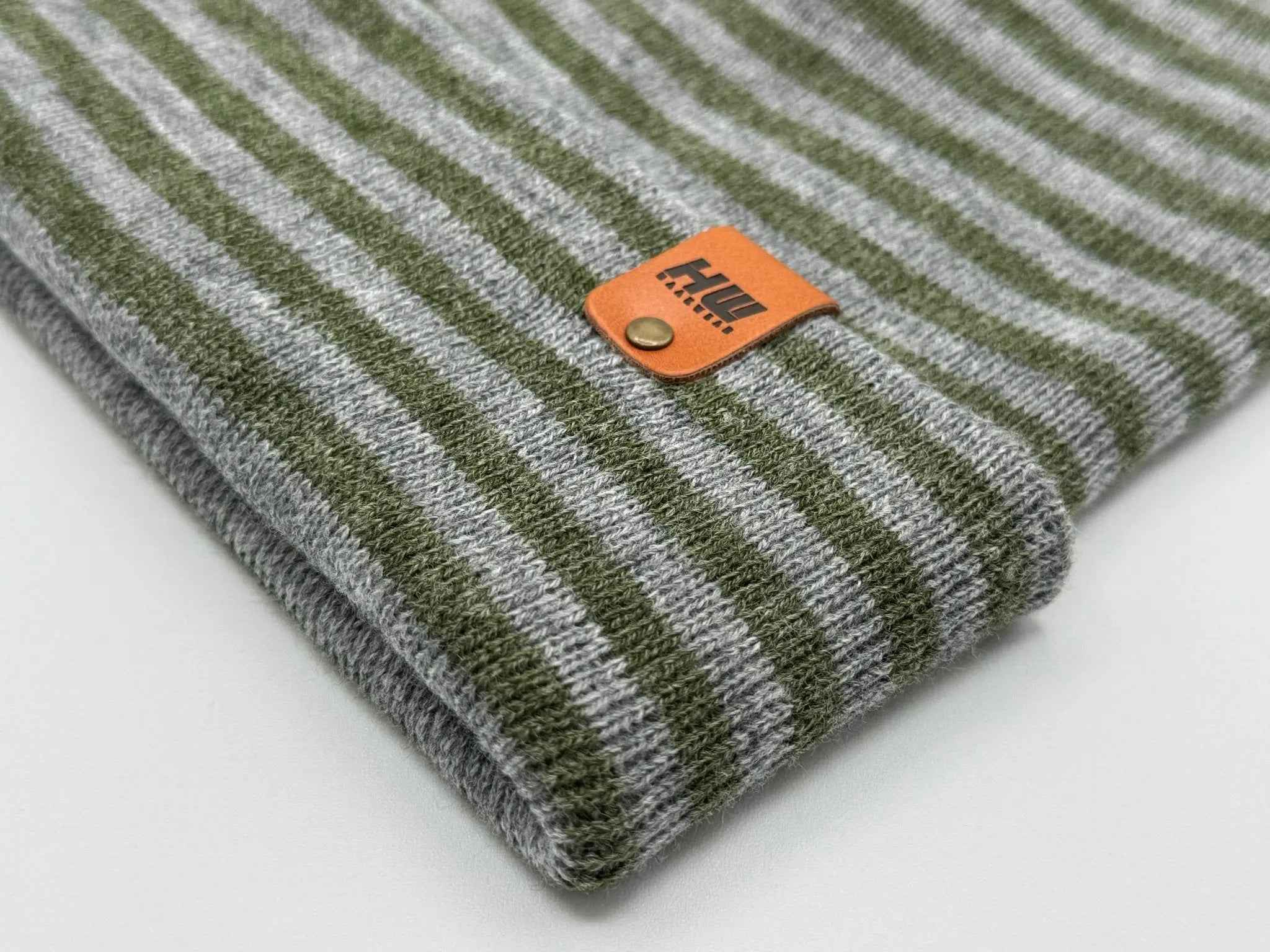 HAAKWEAR Classic RORO Cuffed Beanie / Hat - Gray / Green, Made in USA.