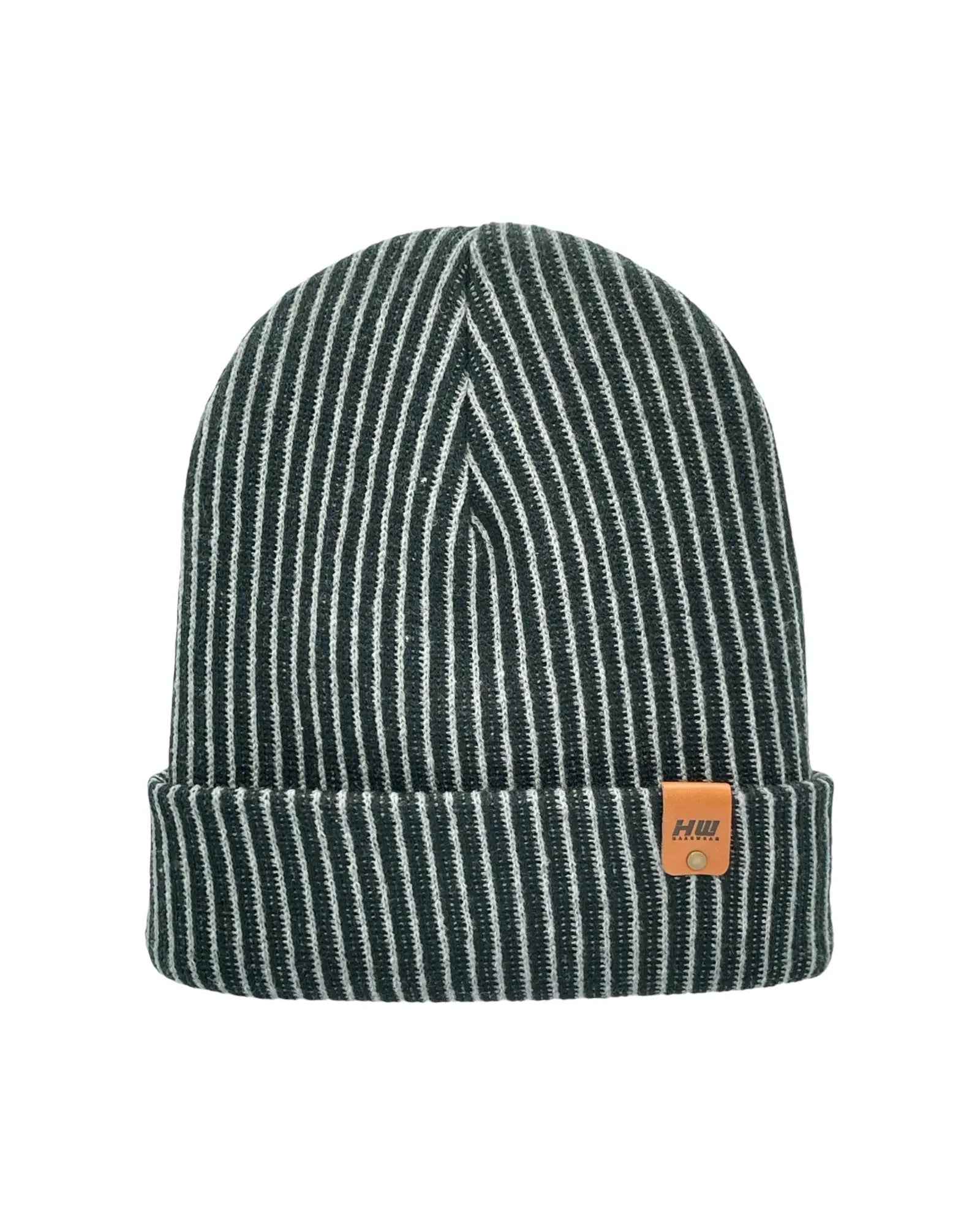 HAAKWEAR Cuffed Wide Ribbed Striped Beanie / Hat, Black / Gray, Limited Edition - Made in USA.