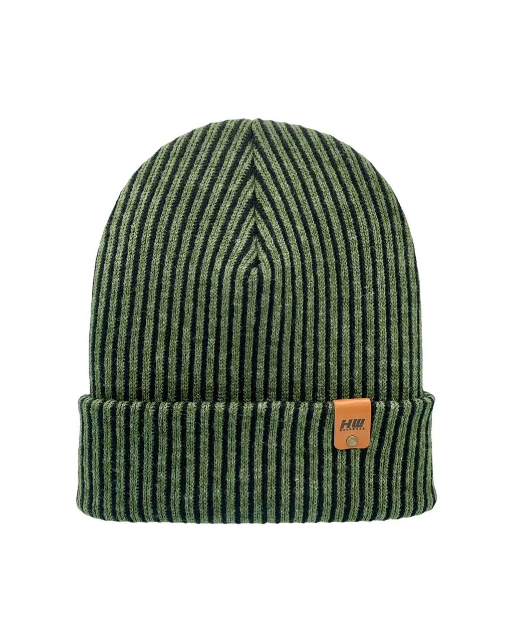 HAAKWEAR Cuffed Wide Ribbed Striped Beanie / Hat, Black / Green, Limited Edition - Made in USA.